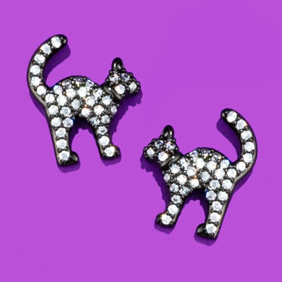 Black Cat Stud Earrings - Picture 1 of 8